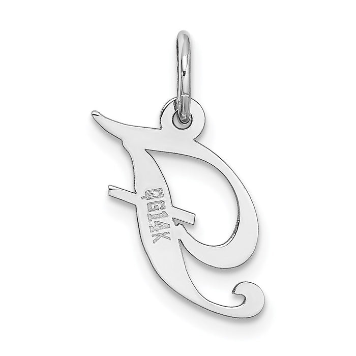 Million Charms 14K White Gold Themed Small Fancy Script Alphabet Letter Initial F Charm