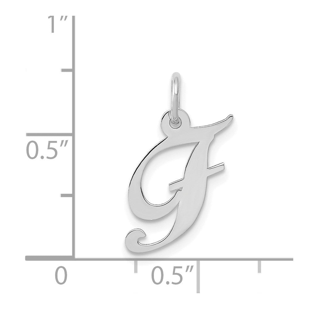 Million Charms 14K White Gold Themed Small Fancy Script Alphabet Letter Initial F Charm