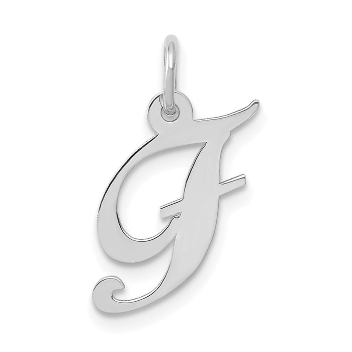 Million Charms 14K White Gold Themed Small Fancy Script Alphabet Letter Initial F Charm