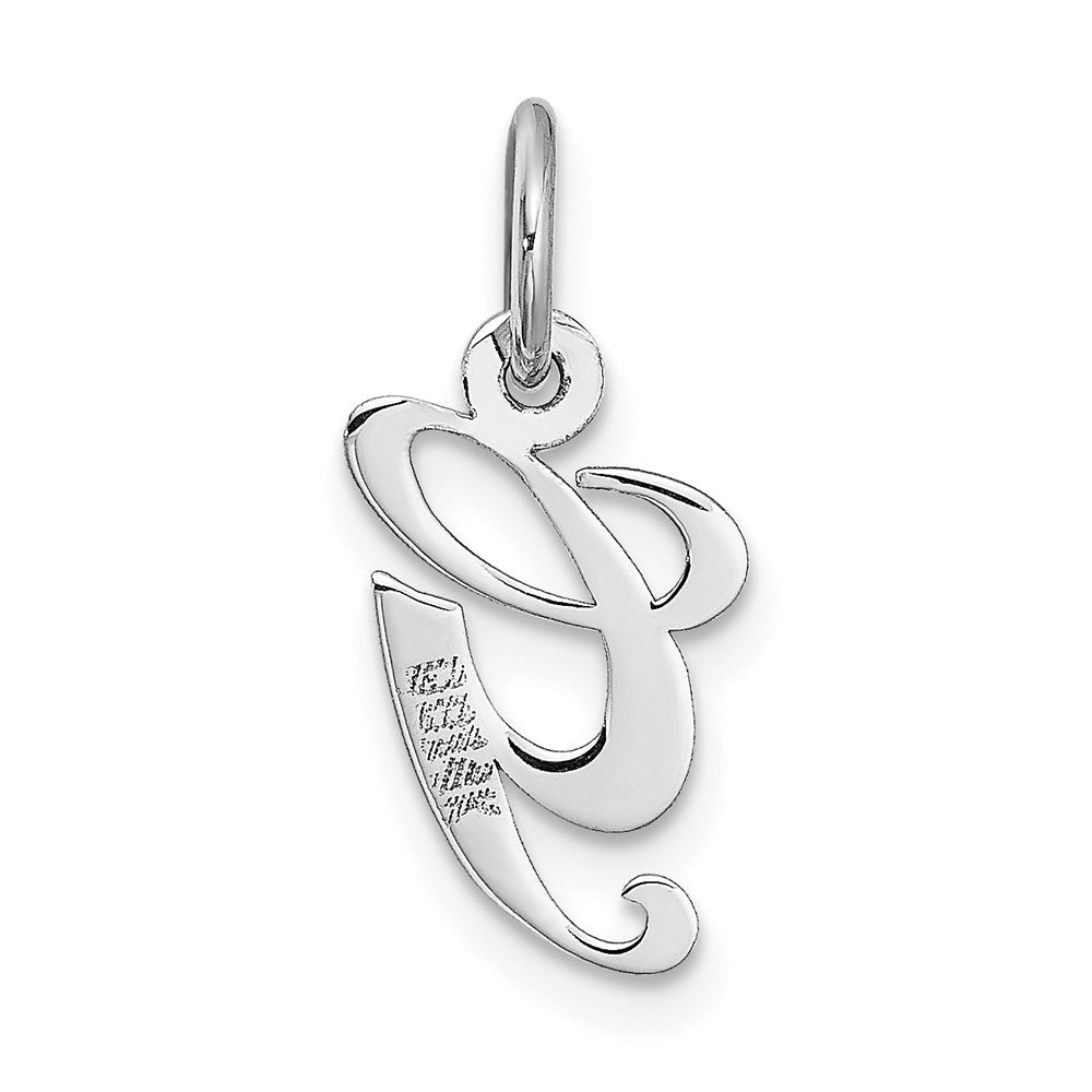 Million Charms 14K White Gold Themed Small Fancy Script Alphabet Letter Initial G Charm