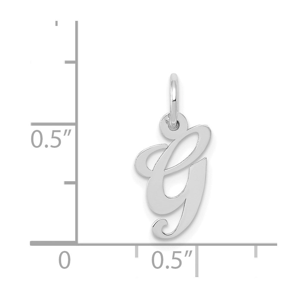 Million Charms 14K White Gold Themed Small Fancy Script Alphabet Letter Initial G Charm