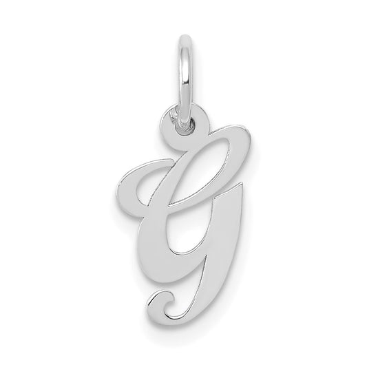 Million Charms 14K White Gold Themed Small Fancy Script Alphabet Letter Initial G Charm