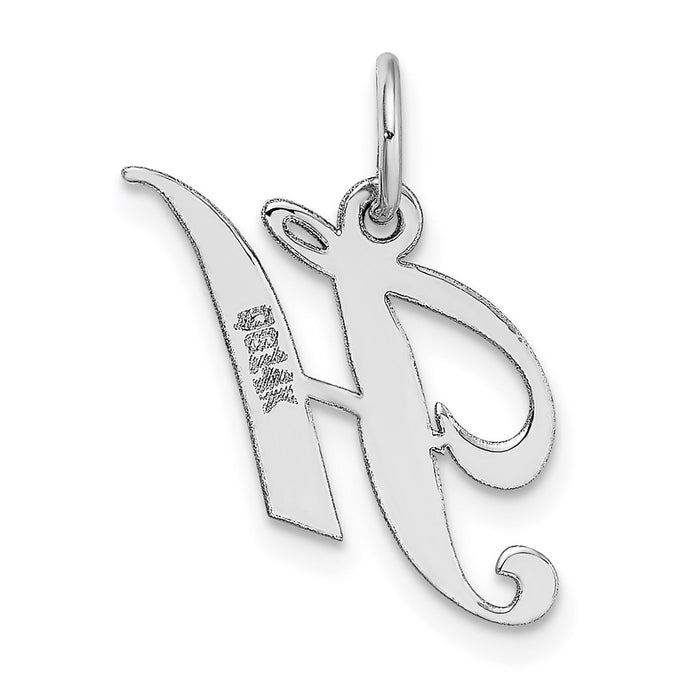 Million Charms 14K White Gold Themed Small Fancy Script Alphabet Letter Initial H Charm