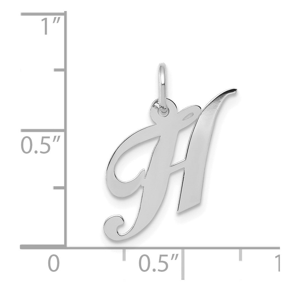 Million Charms 14K White Gold Themed Small Fancy Script Alphabet Letter Initial H Charm