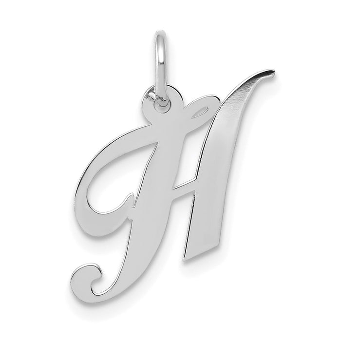 Million Charms 14K White Gold Themed Small Fancy Script Alphabet Letter Initial H Charm