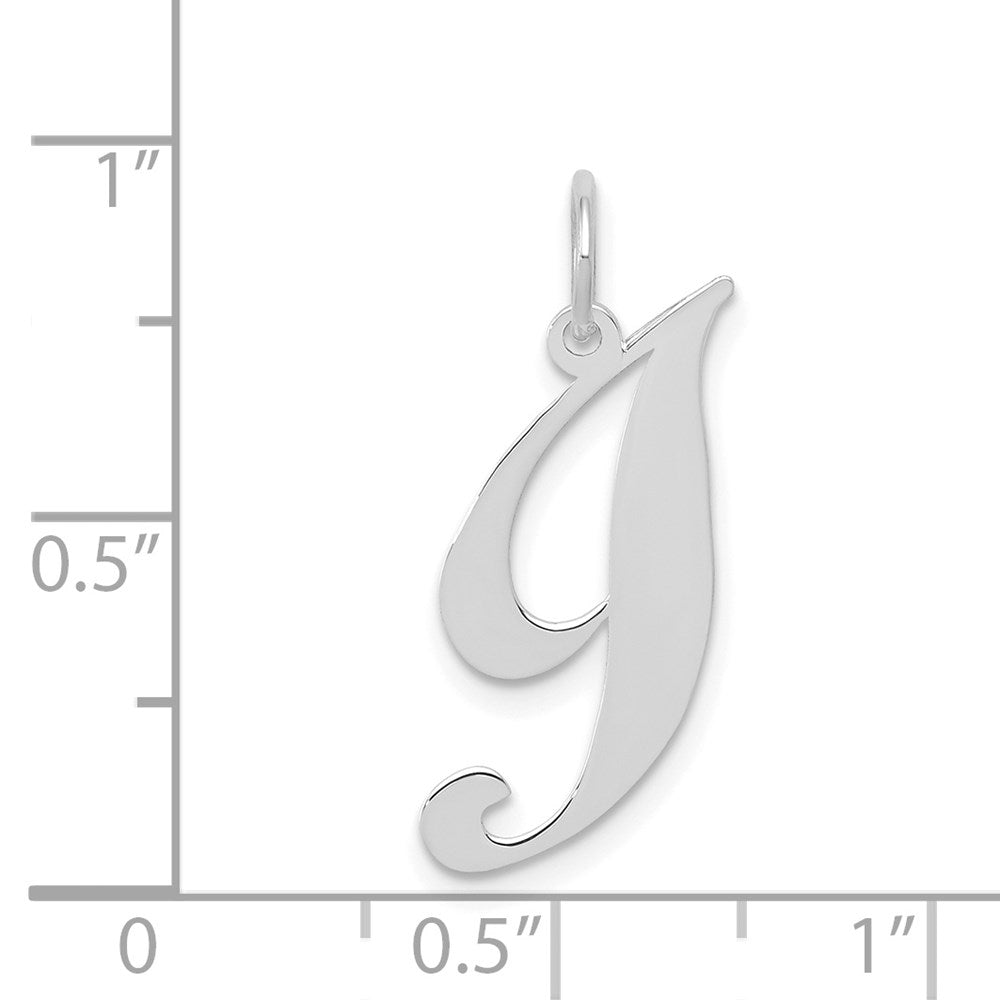 Million Charms 14K White Gold Themed Small Fancy Script Alphabet Letter Initial I Charm