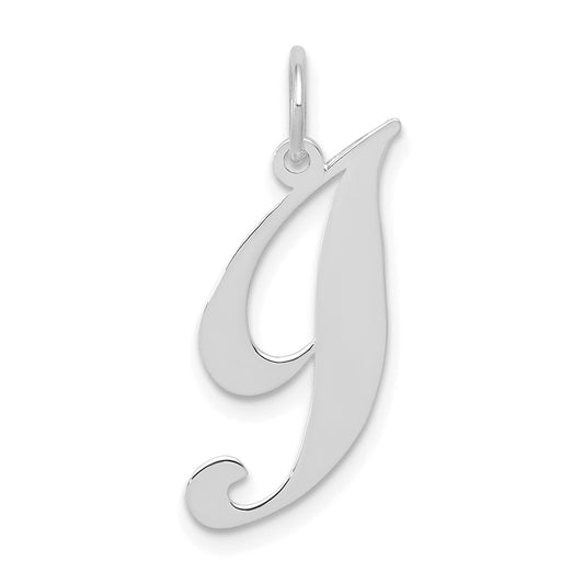 Million Charms 14K White Gold Themed Small Fancy Script Alphabet Letter Initial I Charm