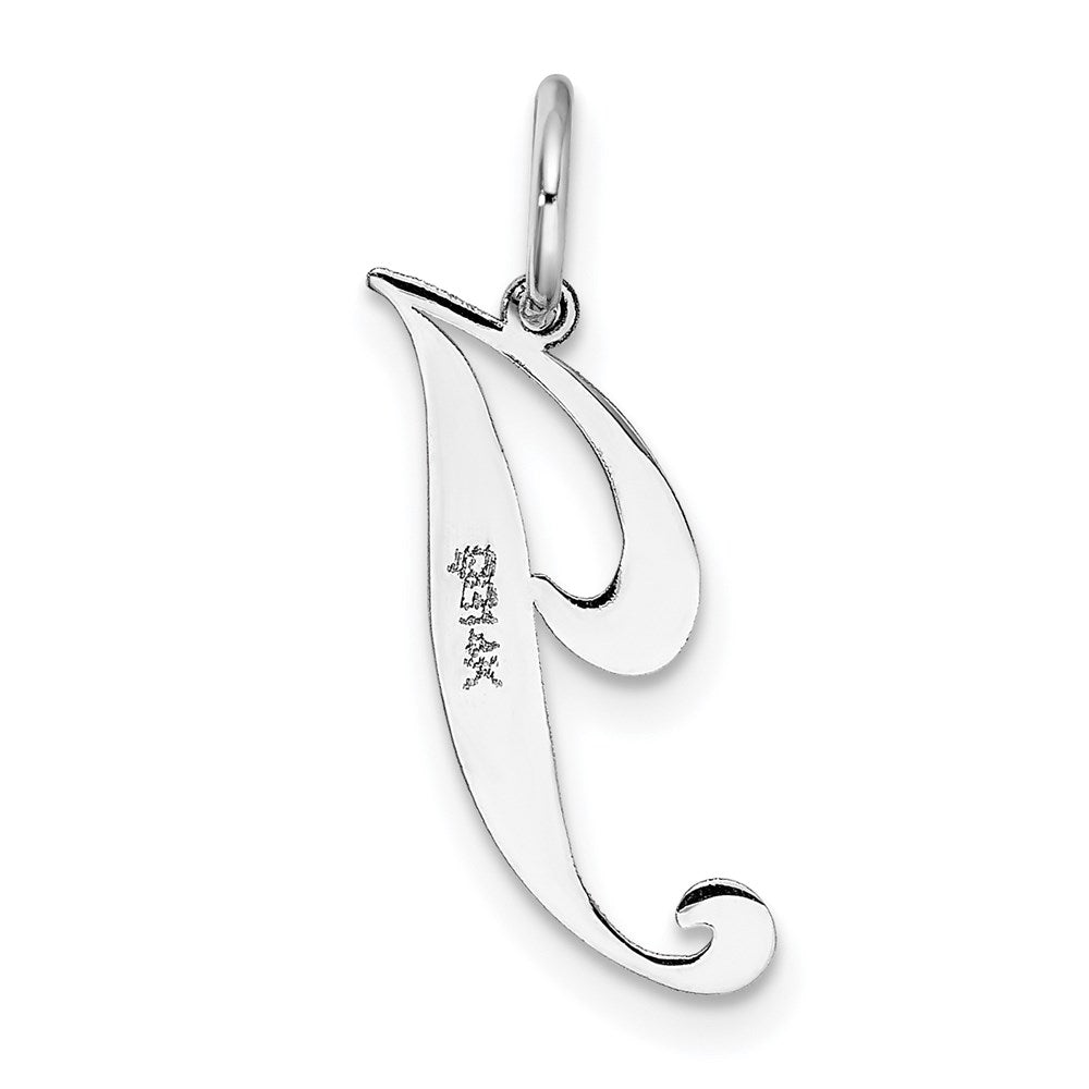 Million Charms 14K White Gold Themed Small Fancy Script Alphabet Letter Initial J Charm
