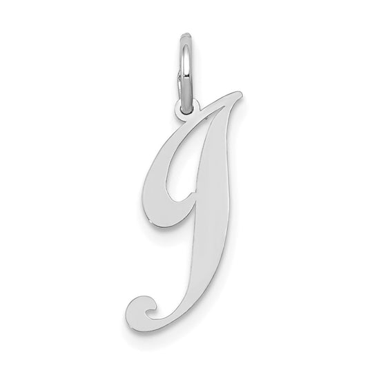 Million Charms 14K White Gold Themed Small Fancy Script Alphabet Letter Initial J Charm