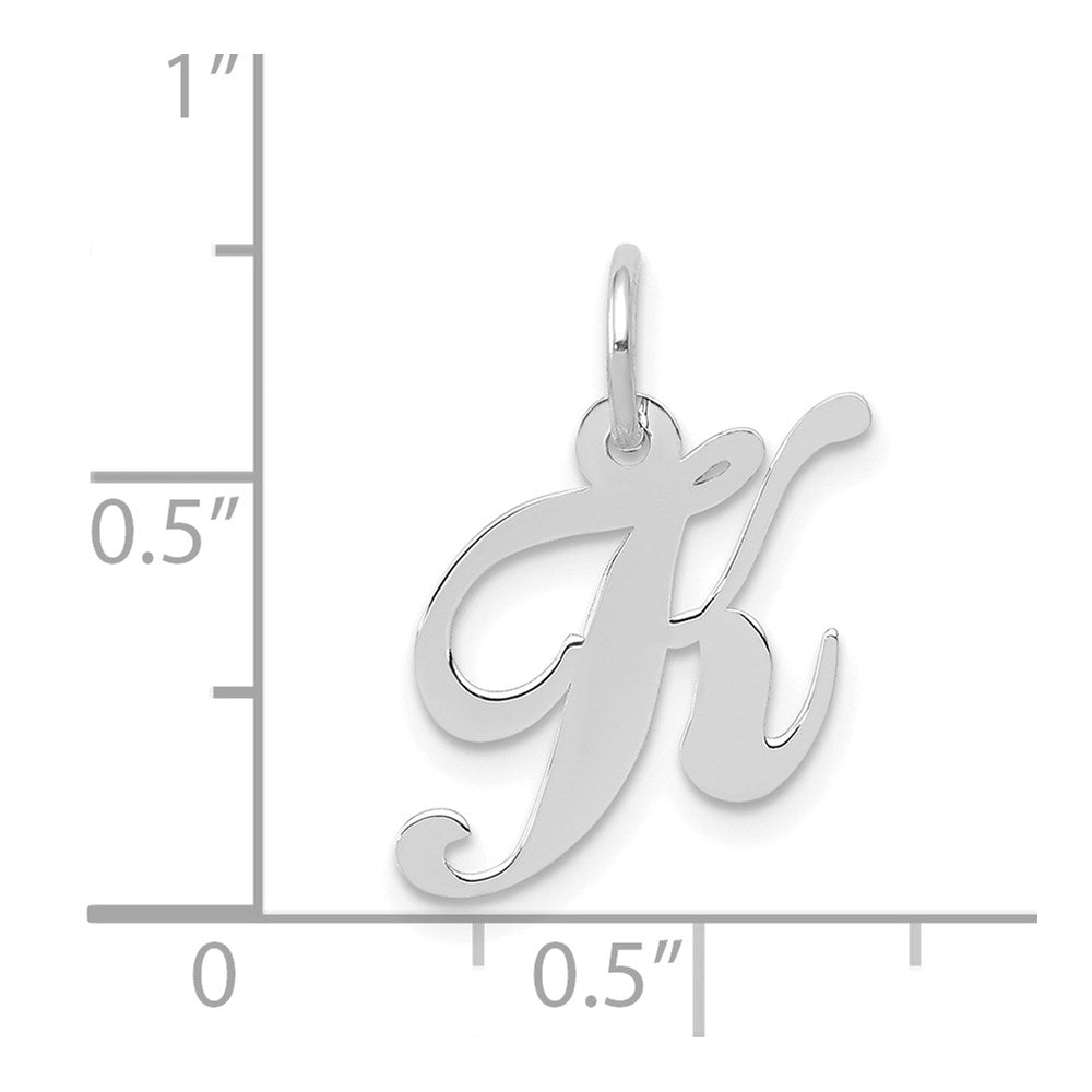 Million Charms 14K White Gold Themed Small Fancy Script Alphabet Letter Initial K Charm