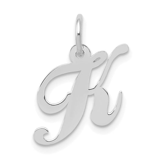 Million Charms 14K White Gold Themed Small Fancy Script Alphabet Letter Initial K Charm