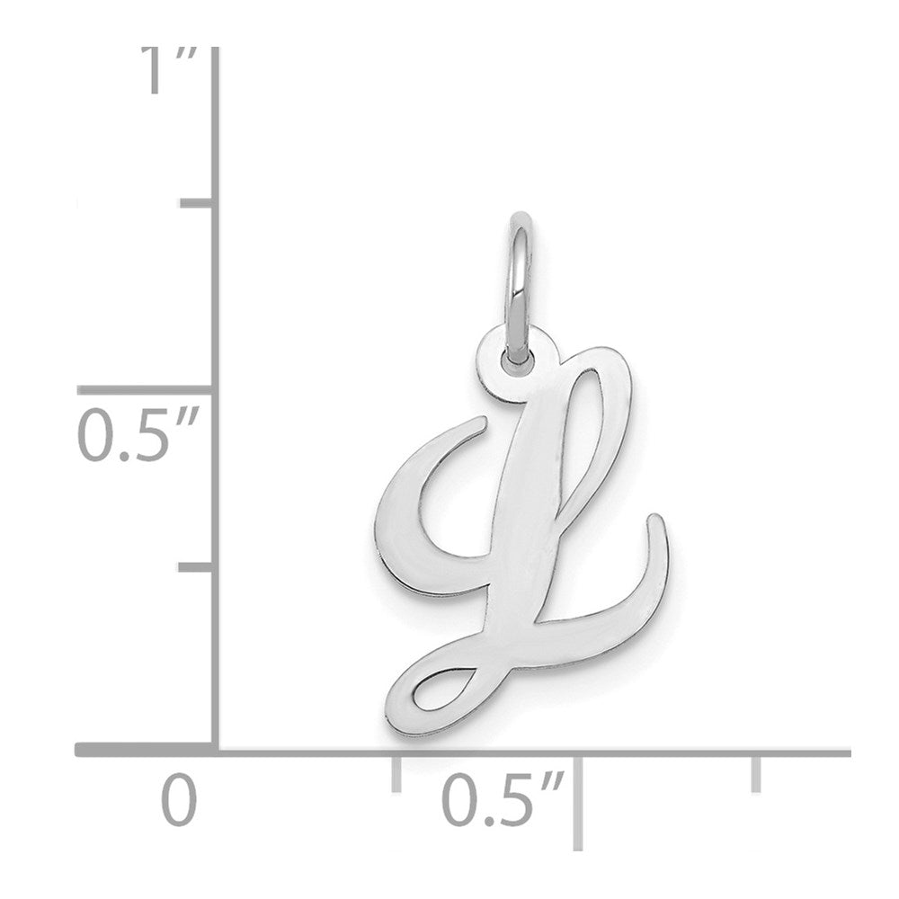 Million Charms 14K White Gold Themed Small Fancy Script Alphabet Letter Initial L Charm