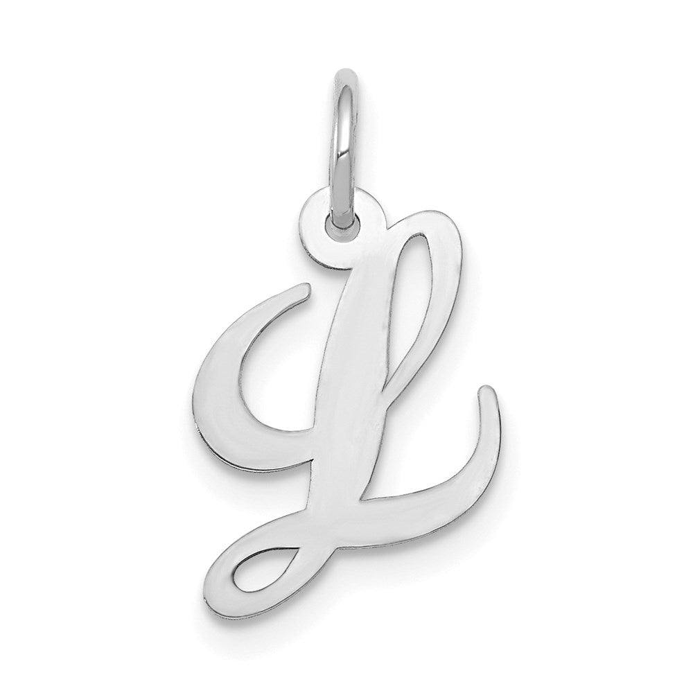 Million Charms 14K White Gold Themed Small Fancy Script Alphabet Letter Initial L Charm