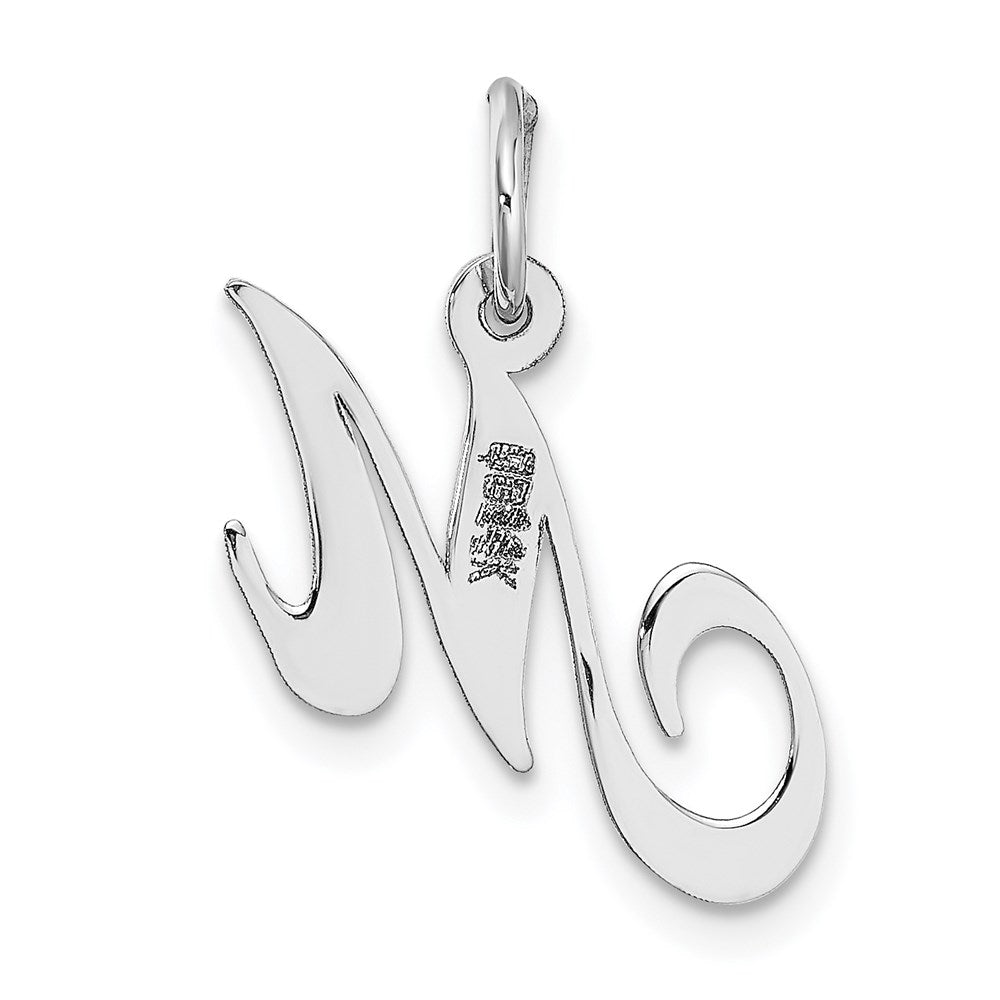 Million Charms 14K White Gold Themed Small Fancy Script Alphabet Letter Initial M Charm