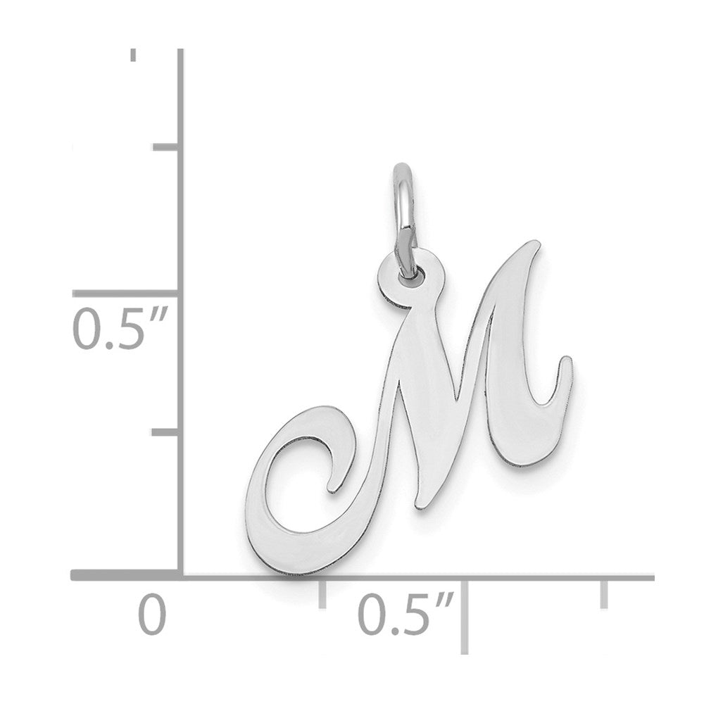 Million Charms 14K White Gold Themed Small Fancy Script Alphabet Letter Initial M Charm