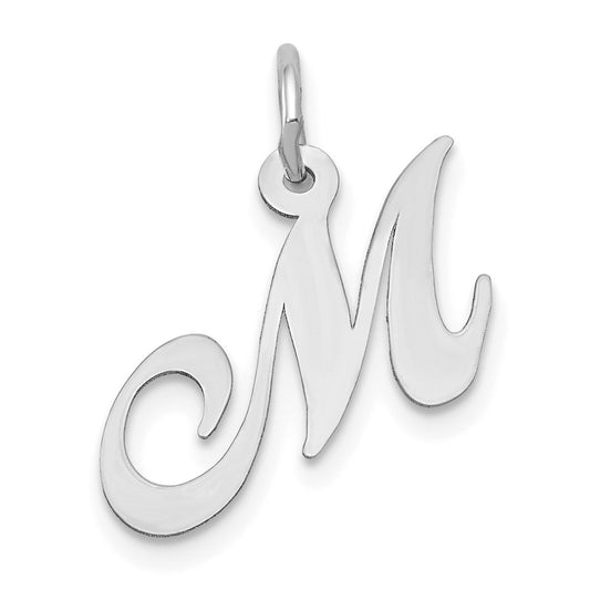 Million Charms 14K White Gold Themed Small Fancy Script Alphabet Letter Initial M Charm