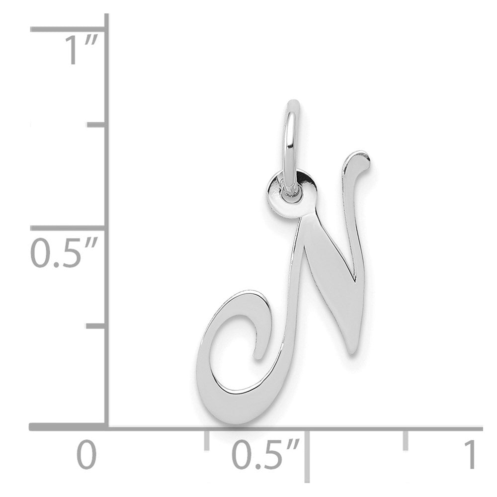 Million Charms 14K White Gold Themed Small Fancy Script Alphabet Letter Initial N Charm
