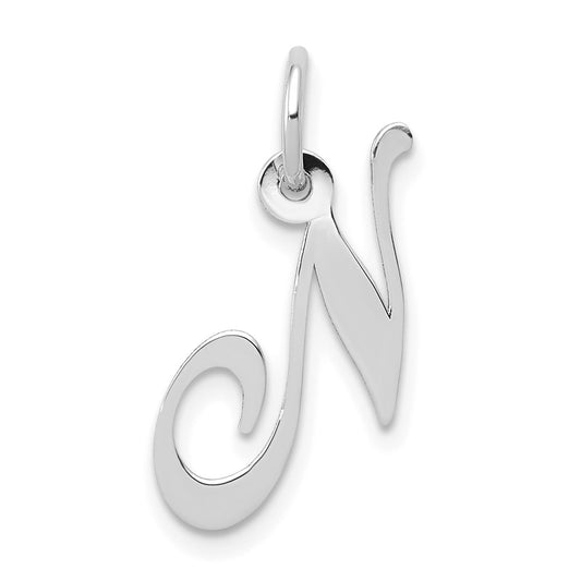 Million Charms 14K White Gold Themed Small Fancy Script Alphabet Letter Initial N Charm