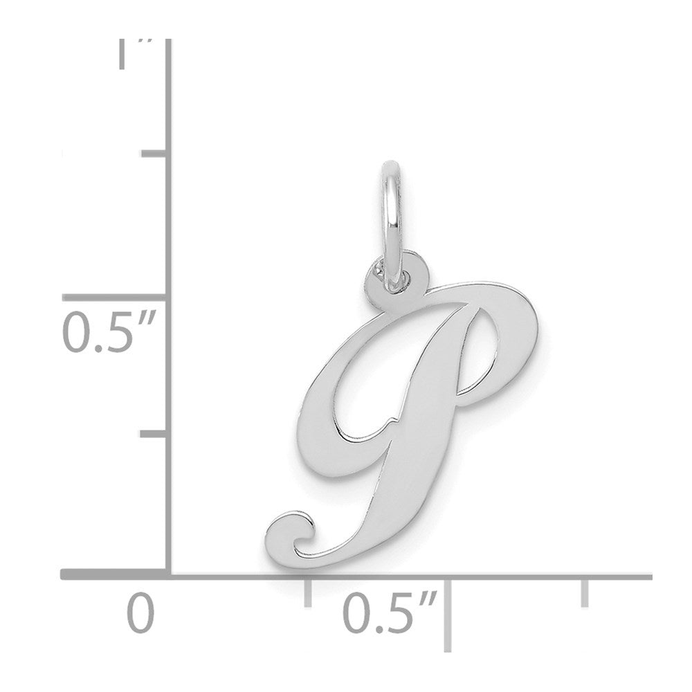 Million Charms 14K White Gold Themed Small Fancy Script Alphabet Letter Initial P Charm