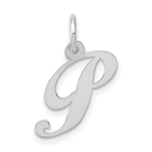 Million Charms 14K White Gold Themed Small Fancy Script Alphabet Letter Initial P Charm