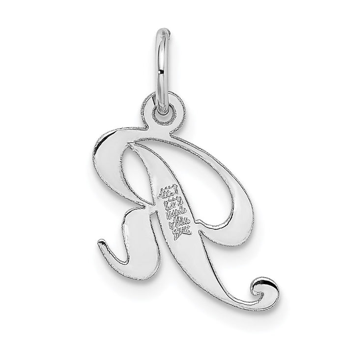 Million Charms 14K White Gold Themed Small Fancy Script Alphabet Letter Initial R Charm