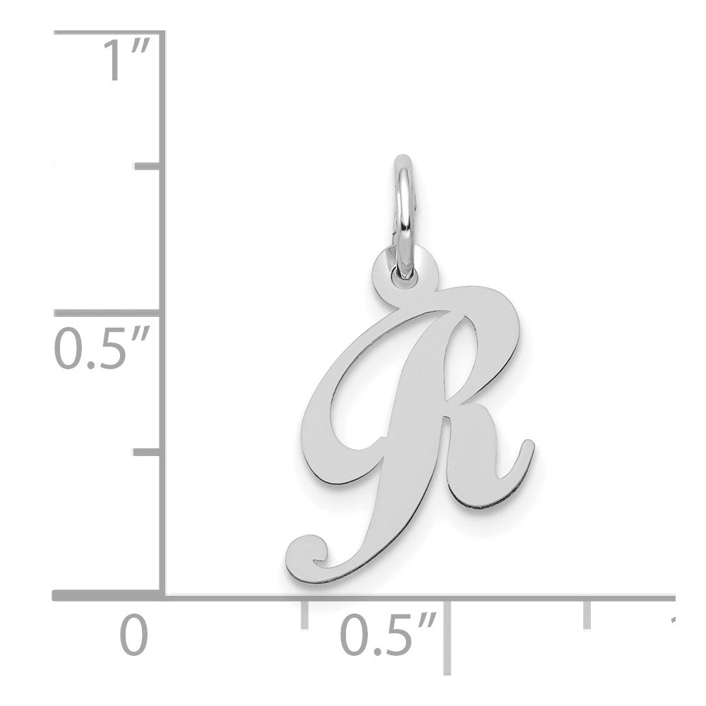 Million Charms 14K White Gold Themed Small Fancy Script Alphabet Letter Initial R Charm