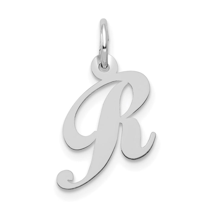 Million Charms 14K White Gold Themed Small Fancy Script Alphabet Letter Initial R Charm