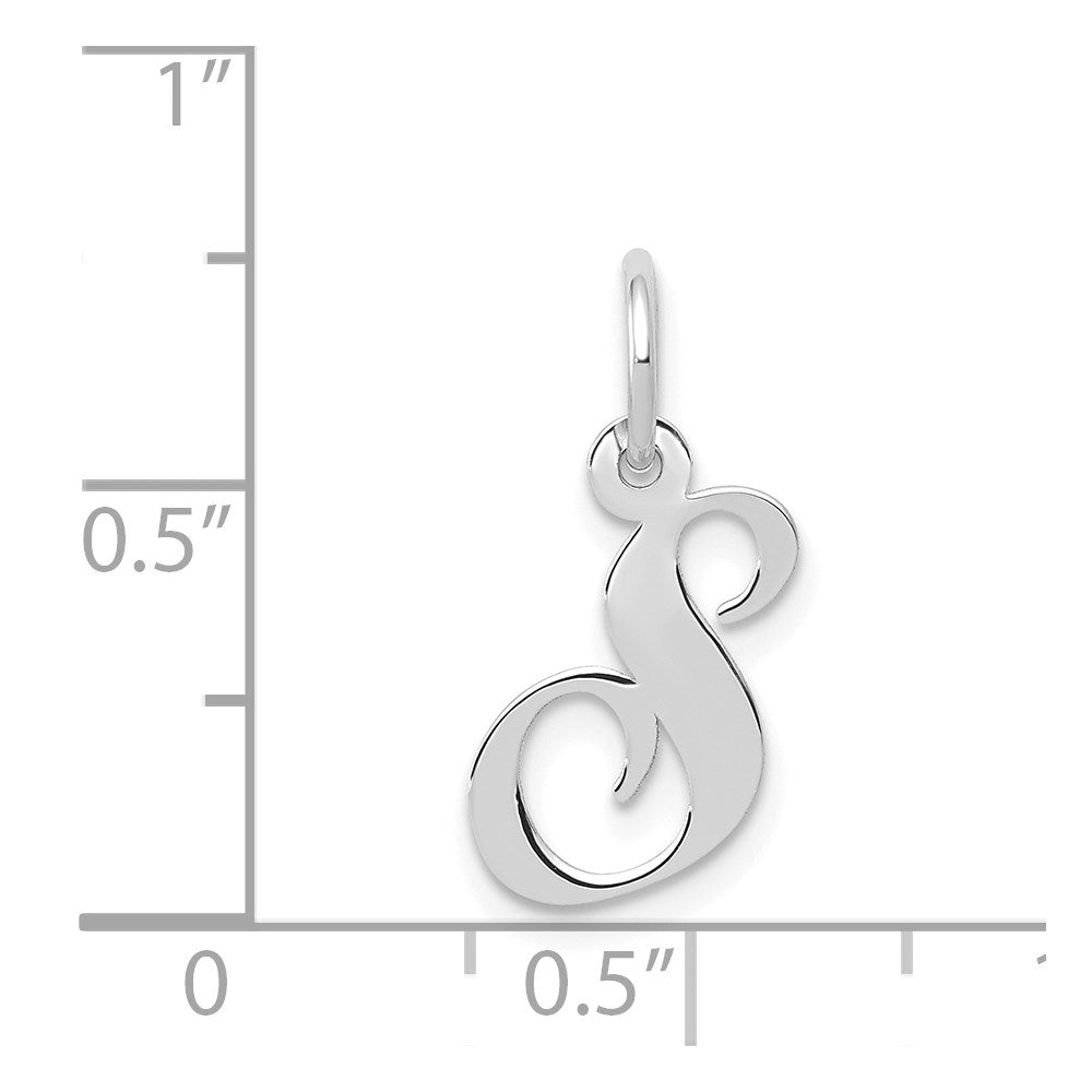 Million Charms 14K White Gold Themed Small Fancy Script Alphabet Letter Initial S Charm