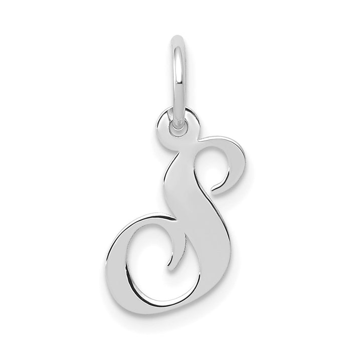Million Charms 14K White Gold Themed Small Fancy Script Alphabet Letter Initial S Charm