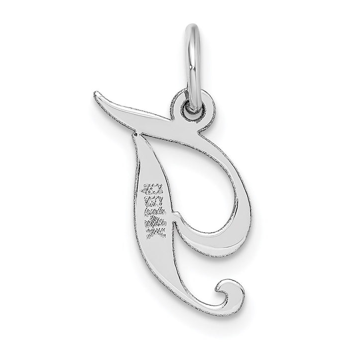 Million Charms 14K White Gold Themed Small Fancy Script Alphabet Letter Initial T Charm