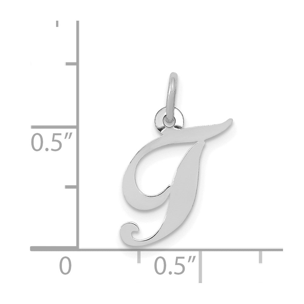 Million Charms 14K White Gold Themed Small Fancy Script Alphabet Letter Initial T Charm