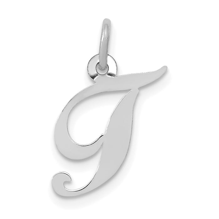 Million Charms 14K White Gold Themed Small Fancy Script Alphabet Letter Initial T Charm