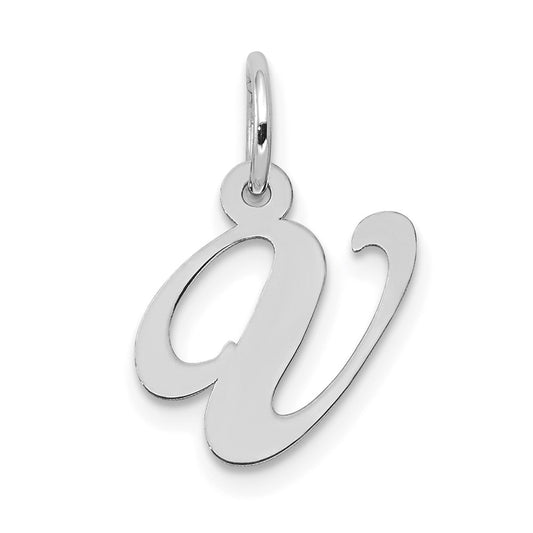Million Charms 14K White Gold Themed Small Fancy Script Alphabet Letter Initial V Charm