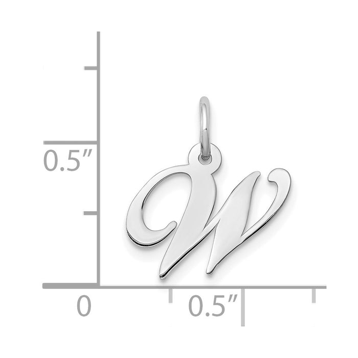Million Charms 14K White Gold Themed Small Fancy Script Alphabet Letter Initial W Charm