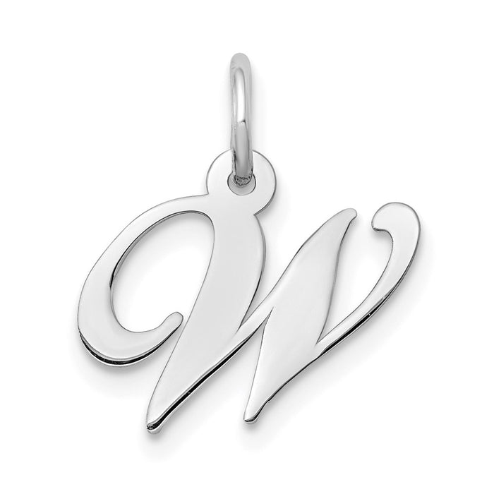 Million Charms 14K White Gold Themed Small Fancy Script Alphabet Letter Initial W Charm
