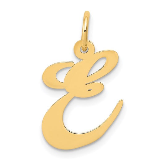 Million Charms 14K Yellow Gold Themed Medium Fancy Script Alphabet Letter Initial E Charm