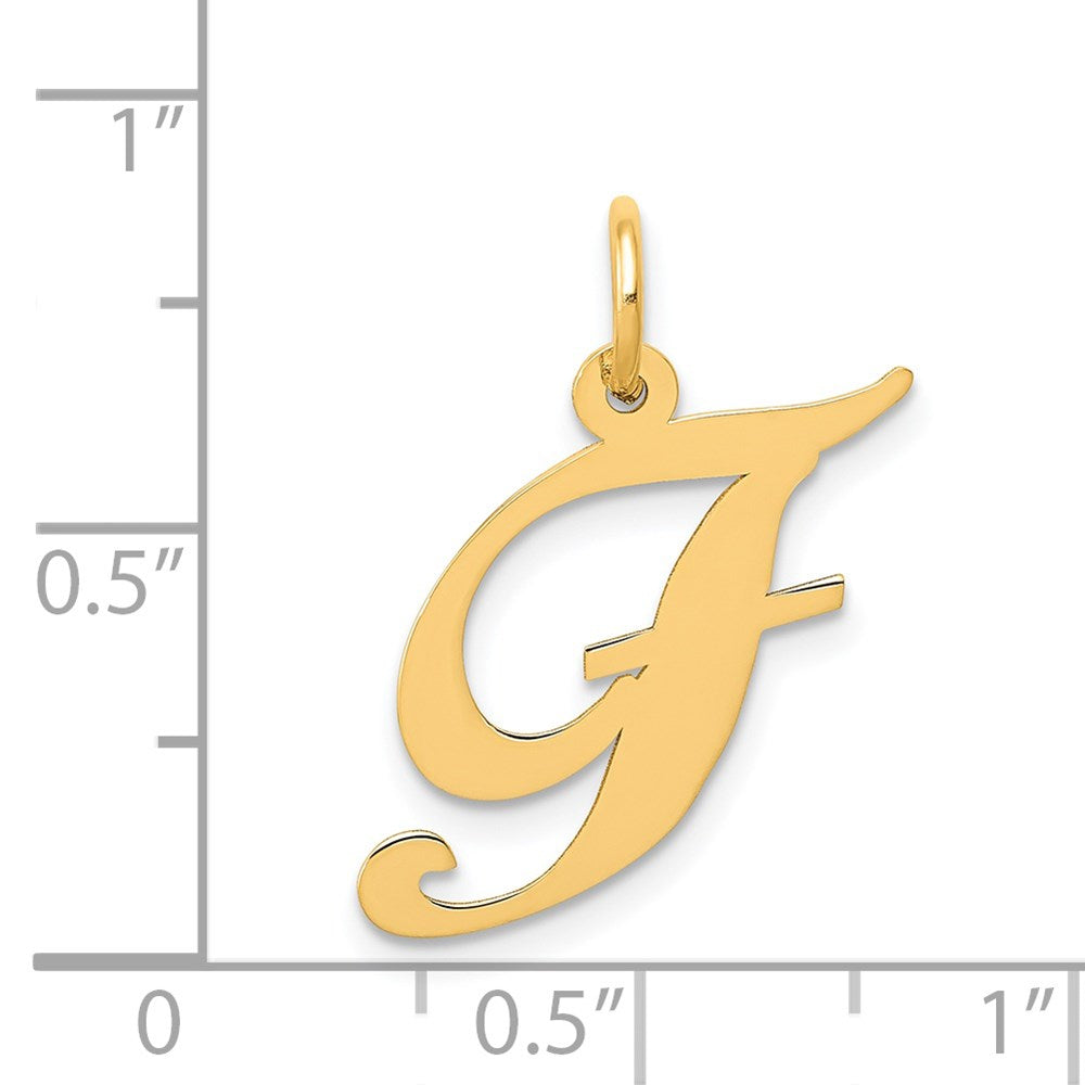 Million Charms 14K Yellow Gold Themed Medium Fancy Script Alphabet Letter Initial F Charm