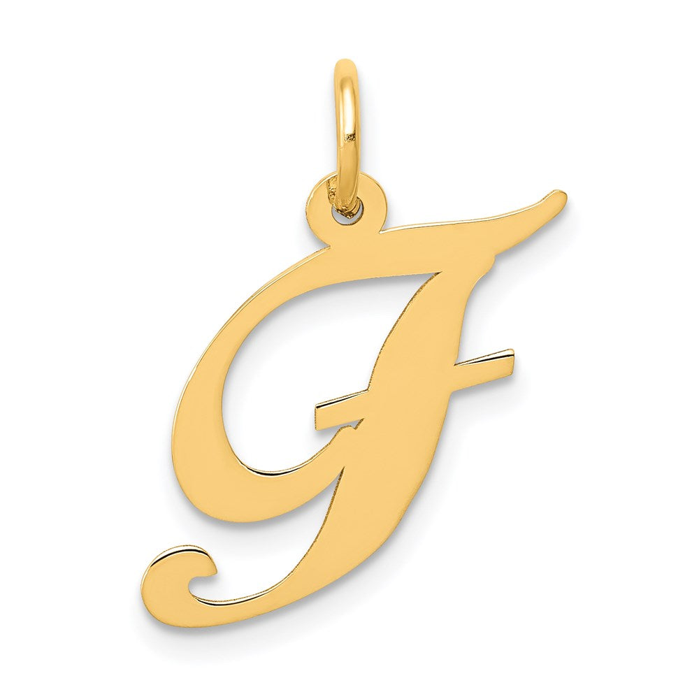 Million Charms 14K Yellow Gold Themed Medium Fancy Script Alphabet Letter Initial F Charm