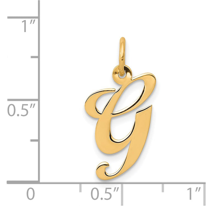 Million Charms 14K Yellow Gold Themed Medium Fancy Script Alphabet Letter Initial G Charm