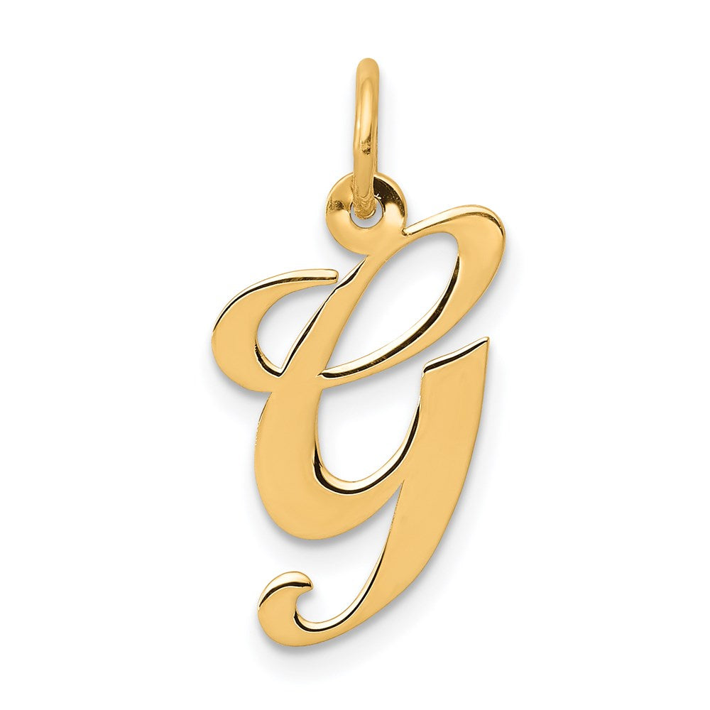 Million Charms 14K Yellow Gold Themed Medium Fancy Script Alphabet Letter Initial G Charm