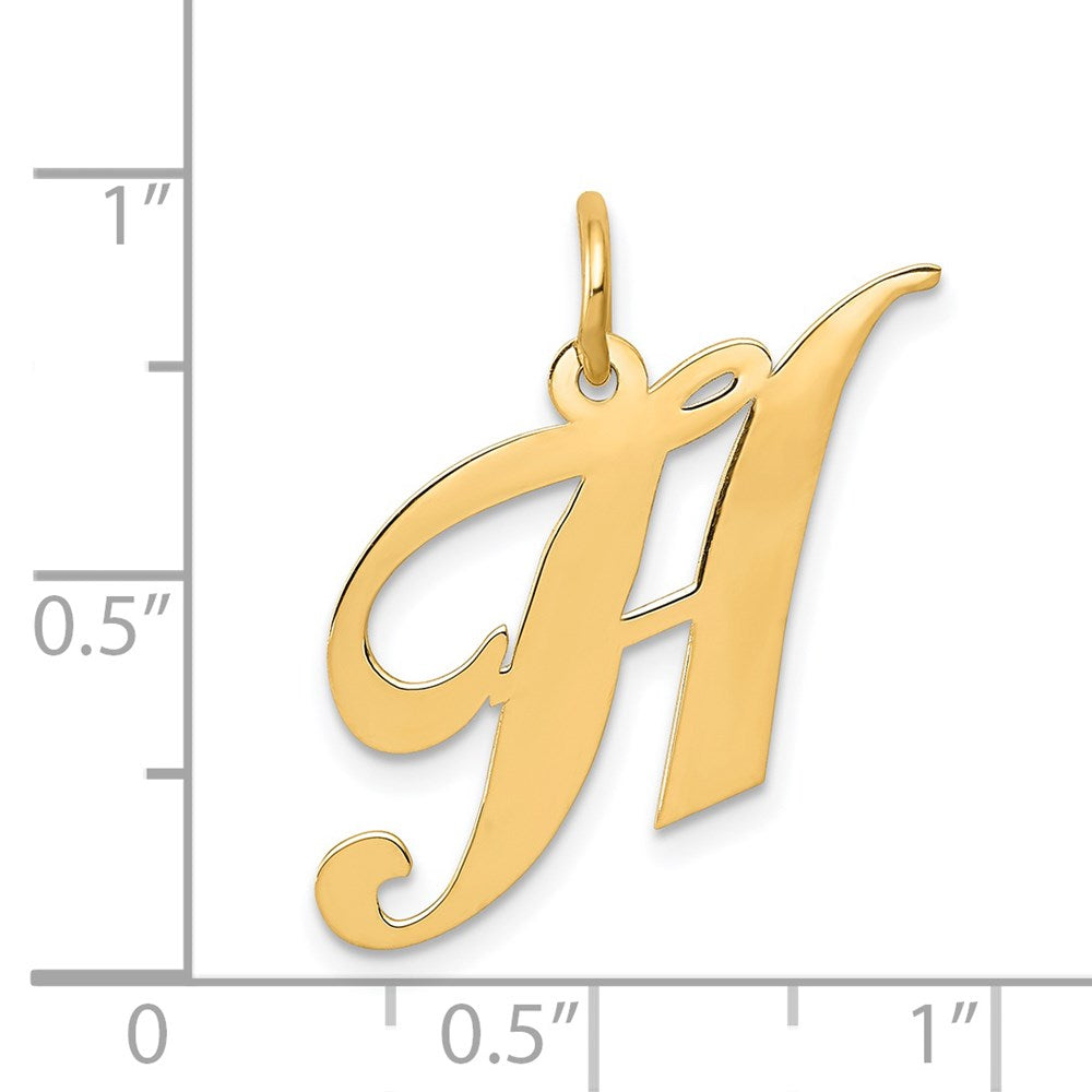 Million Charms 14K Yellow Gold Themed Medium Fancy Script Alphabet Letter Initial H Charm