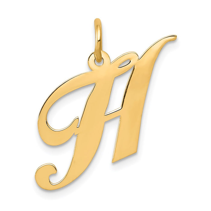 Million Charms 14K Yellow Gold Themed Medium Fancy Script Alphabet Letter Initial H Charm