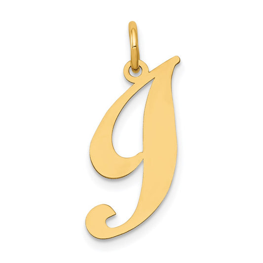 Million Charms 14K Yellow Gold Themed Medium Fancy Script Alphabet Letter Initial I Charm