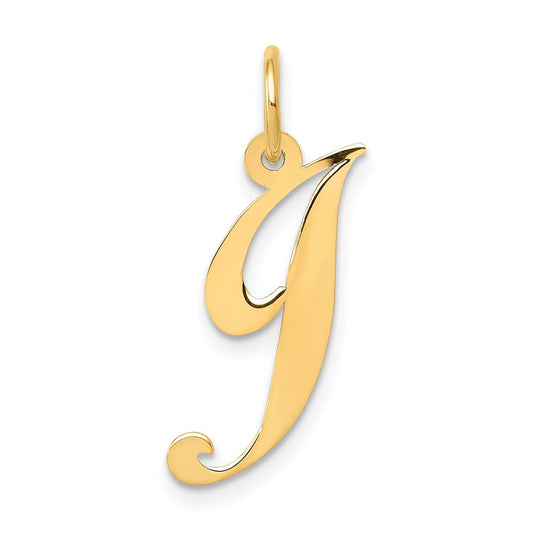 Million Charms 14K Yellow Gold Themed Medium Fancy Script Alphabet Letter Initial J Charm