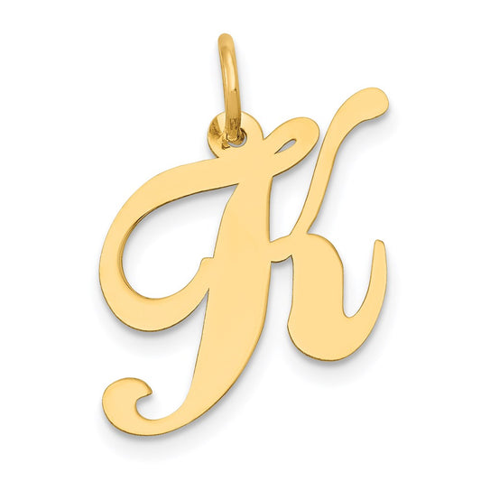 Million Charms 14K Yellow Gold Themed Medium Fancy Script Alphabet Letter Initial K Charm