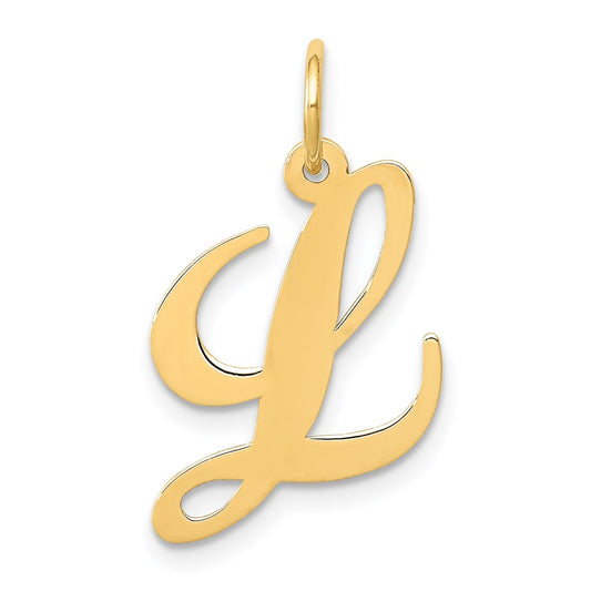 Million Charms 14K Yellow Gold Themed Medium Fancy Script Alphabet Letter Initial L Charm