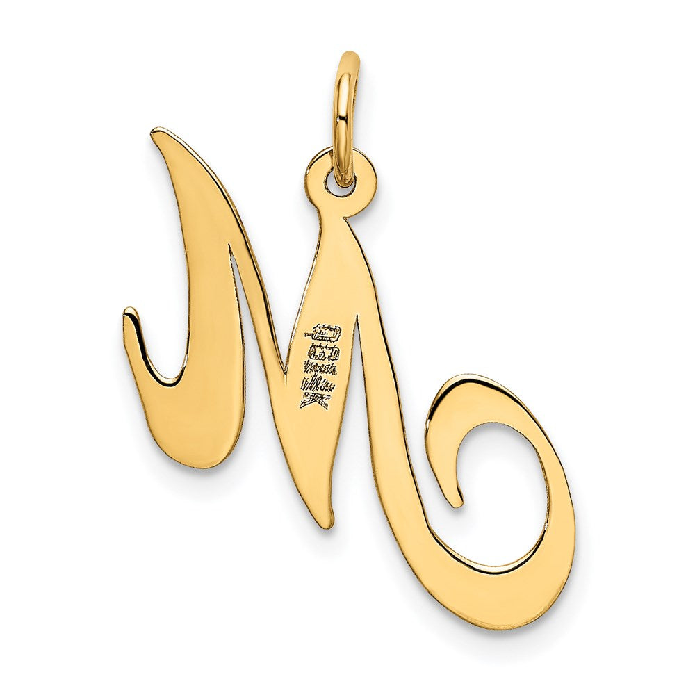 Million Charms 14K Yellow Gold Themed Medium Fancy Script Alphabet Letter Initial M Charm