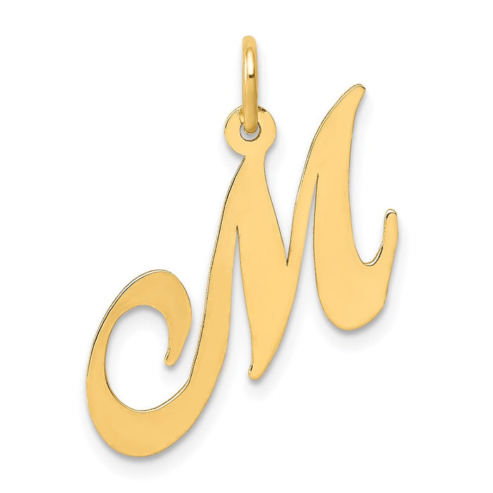 Million Charms 14K Yellow Gold Themed Medium Fancy Script Alphabet Letter Initial M Charm