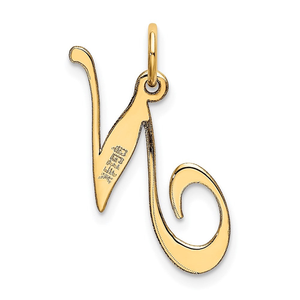 Million Charms 14K Yellow Gold Themed Medium Fancy Script Alphabet Letter Initial N Charm