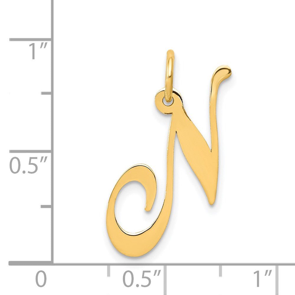 Million Charms 14K Yellow Gold Themed Medium Fancy Script Alphabet Letter Initial N Charm